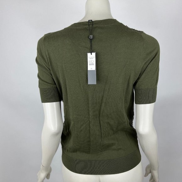 Talbots Short Sleeve Sequin Cardigan Button-up Stretch Cotton Green Women XS NWT - Picture 3 of 8